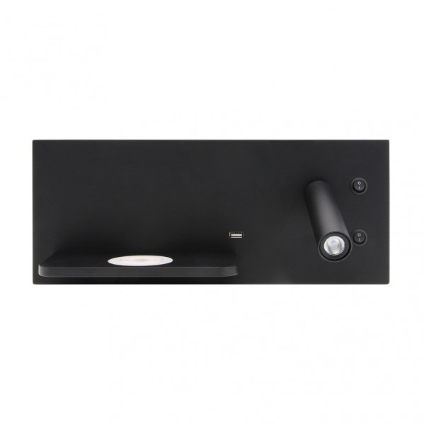 Aplique 2+8w 4000k Velazquez Dcho Negro Usb+qi 130lm Doble Encendido 14x35x14 Cm