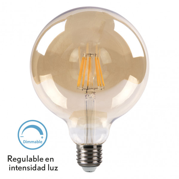 Bombilla Filamento Globo 16x12,5d 8w Regulable 700lm E27 Ambar 2700k