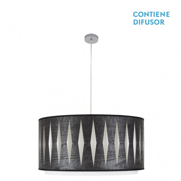 Colgante Alexandra 3xe27 Cromo/Madera Negra Regx60x60 cm