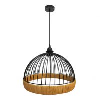 Colgante Gaston 1xe27 Negro/natural Regx36x36cm C/metal Y Rattan