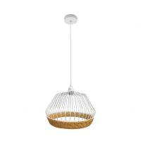 Colgante Hugo 1xe27 Blanco/natural Regx25x25cm C/metal Y Rattan