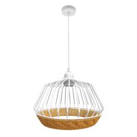 Colgante Hugo 1xe27 Blanco/natural Regx36x36cm C/metal Y Rattan
