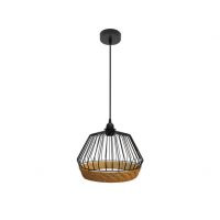 Colgante Hugo 1xe27 Negro/natural Regx25x25cm C/metal Y Rattan