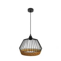 Colgante Hugo 1xe27 Negro/natural Regx30x30cm C/metal Y Rattan