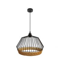 Colgante Hugo 1xe27 Negro/natural Regx36x36cm C/metal Y Rattan