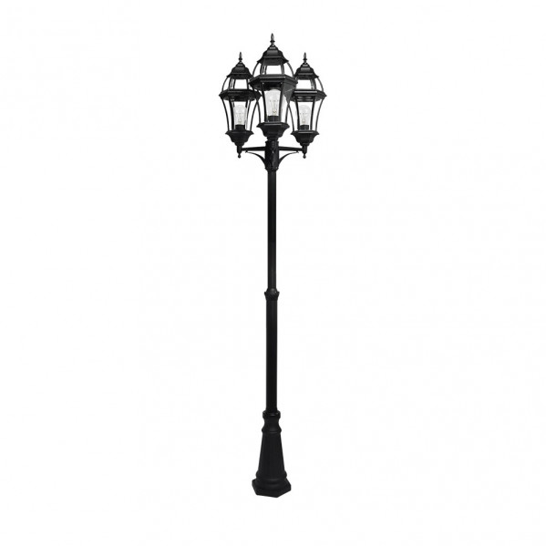 Farola Exterior Aluminio Becrux 3xe27 Negro Ip44 234x60x60 Cm Regulable En Altura Ip44