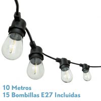 Guirnalda Luces Exterior Verbena 10m 15xe27led 15w 4000k Bombillas Reemplazables E Interconectable Ip44