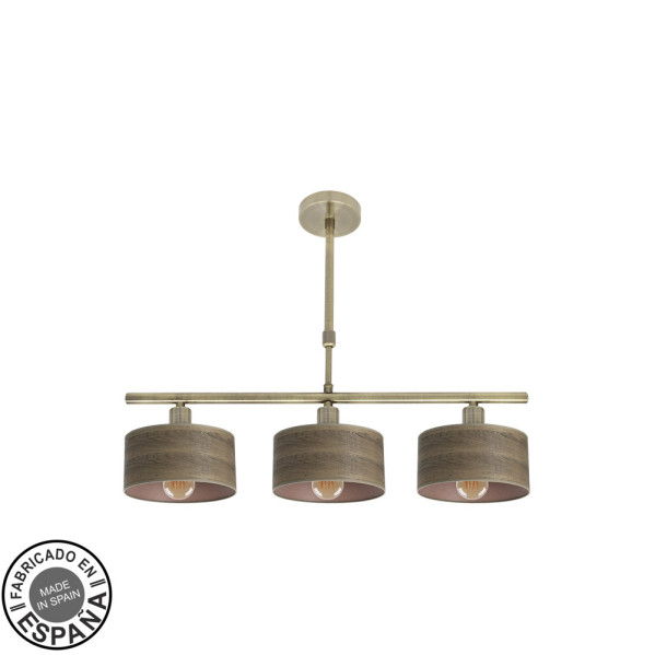 Lampara Gilda 3xe14 Cuero/madera Oscura Regx55x14 Cm