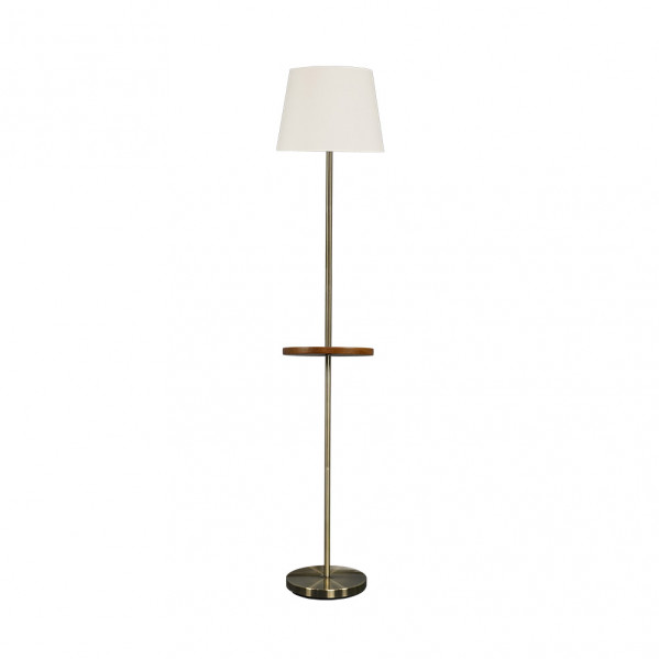 Pie Salon Acero 1xe27 Cuero C/pantalla Beis  C/mesita Aux. Incorporada 168x30x30 Cm