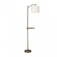 Pie Salon Seda 1xe27 Cuero C/pantalla Beis C/mesita Madera 181x27x44 Cm