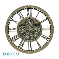 Reloj De Pared Agron Cuero 60x60x7cm Engranajes Con Movimiento