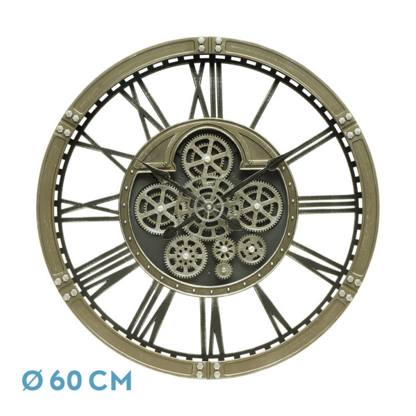 Reloj De Pared Agron Cuero 60x60x7cm Engranajes Con Movimiento