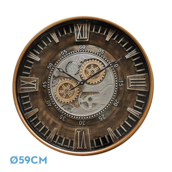 Reloj De Pared Catanias Oro/cuero 59x59x8,5cm Movimiento Continuo