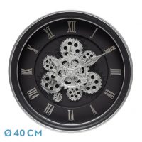Reloj De Pared Chercos Negro/plata 40x40x7cm Engranajes Con Movimiento