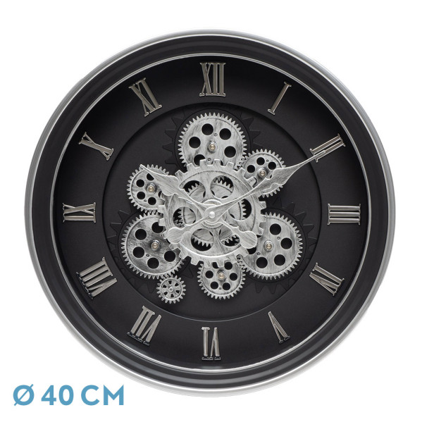 Reloj De Pared Chercos Negro/plata 40x40x7cm Engranajes Con Movimiento