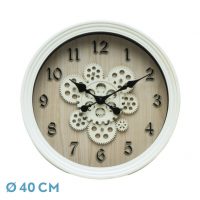 Reloj De Pared Coripe Blanco/Haya 40x40x7cm Engranajes Con Movimiento