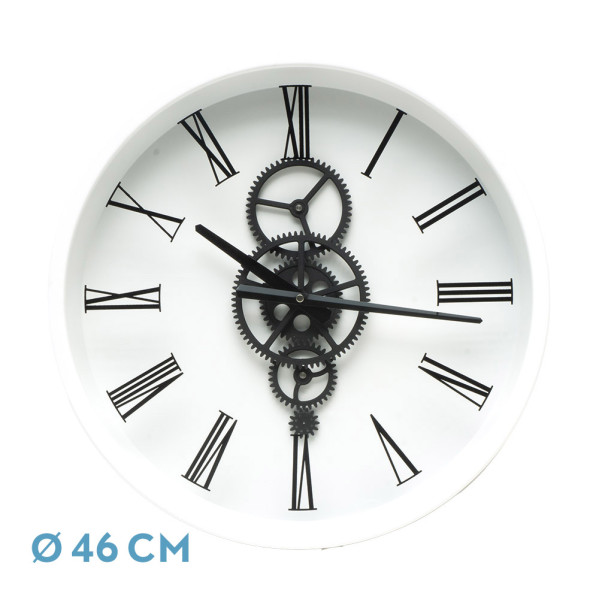 Reloj De Pared Duque Blanco/negro 46x46x7cm Engranajes Con Movimiento