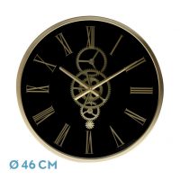 Reloj De Pared Duque Negro/oro 46x46x7cm Engranajes Con Movimiento
