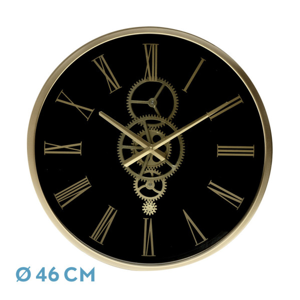 Reloj De Pared Duque Negro/oro 46x46x7cm Engranajes Con Movimiento