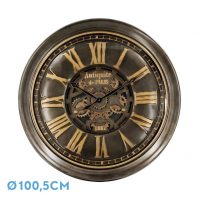 Reloj De Pared Genova Oro/cuero 100,5x100,5x13,5cm Engranajes Con Movimiento