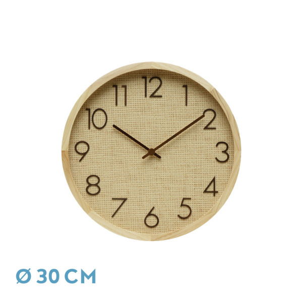 Reloj De Pared Grenoble Haya/rafia Natural 30x30x4cm Mov. Continuo