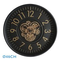 Reloj De Pared Lacio Oro/negro 46x46x8cm Engranajes Con Movimiento