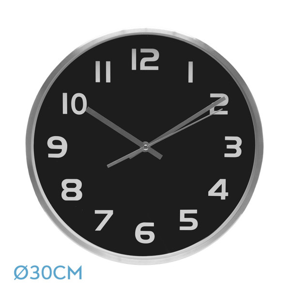 Reloj De Pared Team Aluminio-negro 30d Movimiento Continuo