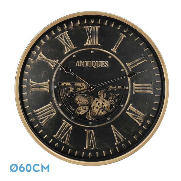Reloj De Pared Trieste Negro/oro 60x60x8cm Engrana Jes Con Movimiento