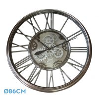 Reloj De Pared Turin Niquel 86x86x8,5cm Engranajes Con Movimiento