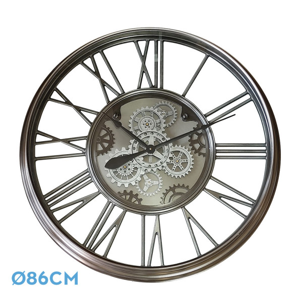 Reloj De Pared Turin Niquel 86x86x8,5cm Engranajes Con Movimiento