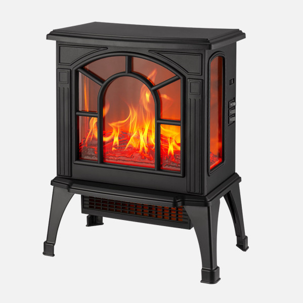 Termov.ceramico Ptc Abadia 1500w Negro 2potencias Efecto Chimenea Termost.protecc.46x36x20cm