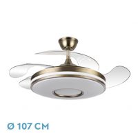 Ventilador Dani 59w 6980lm Cuero 4 Aspas Desplegables 107d 3000-4000-6000k Remoto, Reg.Intensidad, Memor. Y Tempor. 24