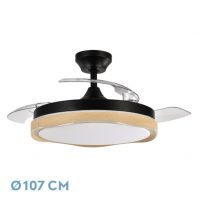 Ventilador Dc Blondi Negro/madera 72w 3aspas107d 7200lm 6vel 3000k,4500k,6000k Remoto+temporizador+memoria