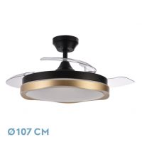 Ventilador Dc Blondi Negro/oro 72w 3aspas 107d 7200lm 6vel 3000k,4500k,6000k, Remoto+temporizador+memoria