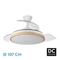 Ventilador Dc Evros 59w 6980lm Blanco/haya 107d 3asp.despegables 3000-4000-6000k Remoto+reg.intensidad+temporizador+memoria