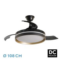 Ventilador Dc Mandarin Negro/oro 72w 3aspas 108d Reg.intensidad 7200lm 3000-4000-6500k Remoto+memoria+temporizador