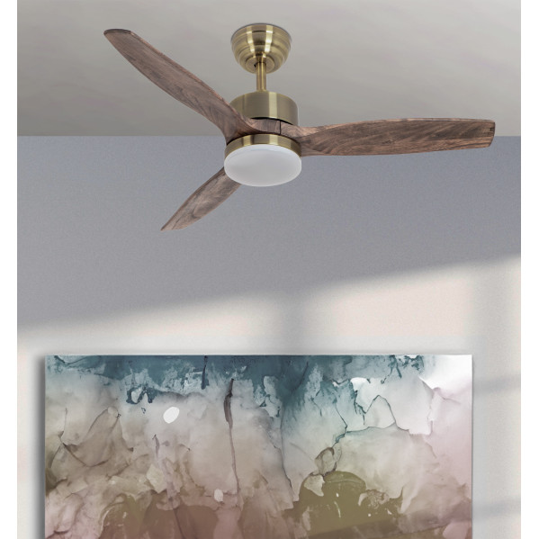 Ventilador Dc Torino 24w Cuero 3aspas Roble 6vel 107d 2424lm 3000k,4000k,6500k Remoto+temporizador+memoria