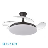 Ventilador Dc Tridente 59w Negro 4aspas Desp. 107d 6980lm Reg.intensidad Remoto+temporizador+memoria 3000-4000-6000k