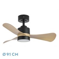 Ventilador Dc Zepelin 18w 1900lm Negro/madera Clara 3aspas 91d 3000-4000-6500K Remoto,memoria Y Temporizador