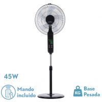 Ventilador De Pie Rodium Negro 3vel 45w Regx43x40cm Oscilante 5asp.tactil C/remoto Y Temporizador