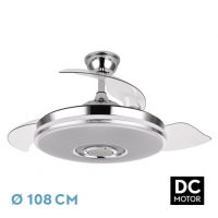 Ventilador Dc Noto 72w 6120lm Cromo 3asp.desp.108d 3 Colores+rgb Bluetooth, Remoto, Memoria Y Altavoz