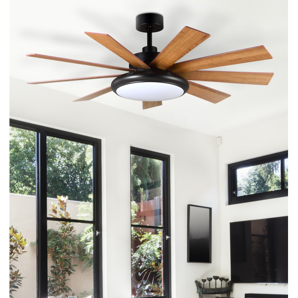 Ventilador DC Pireo 36w Negro 9 Aspas Roble/haya 6 Vel 3000k, 4500k, 6000k 3800lm 132d C/Remoto, Memoria Y Temporizador