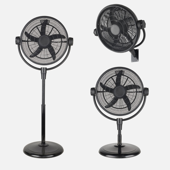 Ventilador Pie 3x1 Aifos Negro 3vel 90w 5aspas  Rotacion manual Suelo/pared/sobremesa Orientable Regx61x61cm