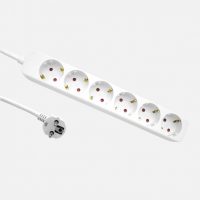 Alargadera Florey Cable 1,5m 3gx1,5mm2, 6enchufes Blanco  4x4x29cm