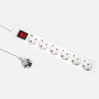 Alargadera Florey Cable 1,5m 3gx1,5mm2, 6enchufes+interruptor Blanca Protecc.para Niños 4x4x32cm